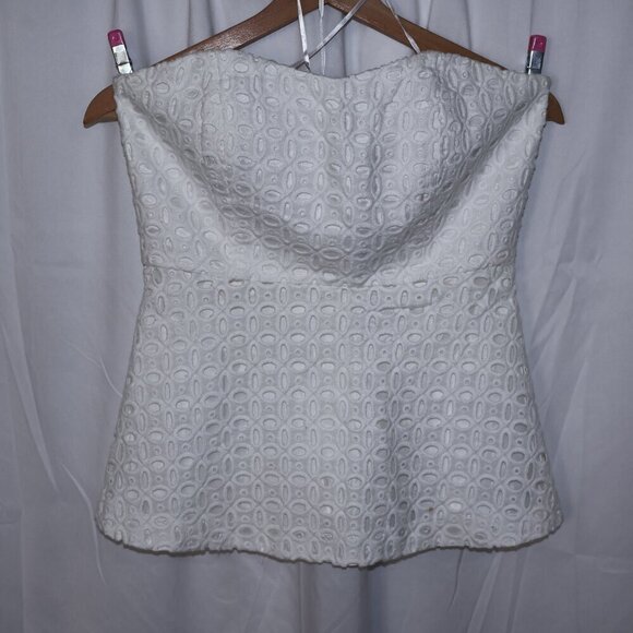 J. Crew White Bustier Size 4 Womens White Lace Peplum Blouse - Picture 4 of 14